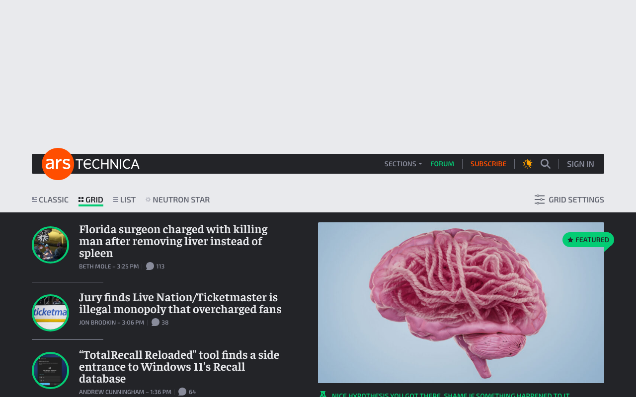 Screenshot of Arstechnica.com