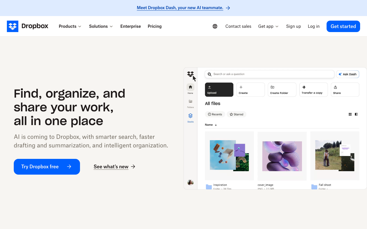 Screenshot of Dropbox.com