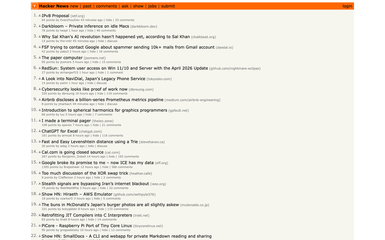 Screenshot of Hackernews.com