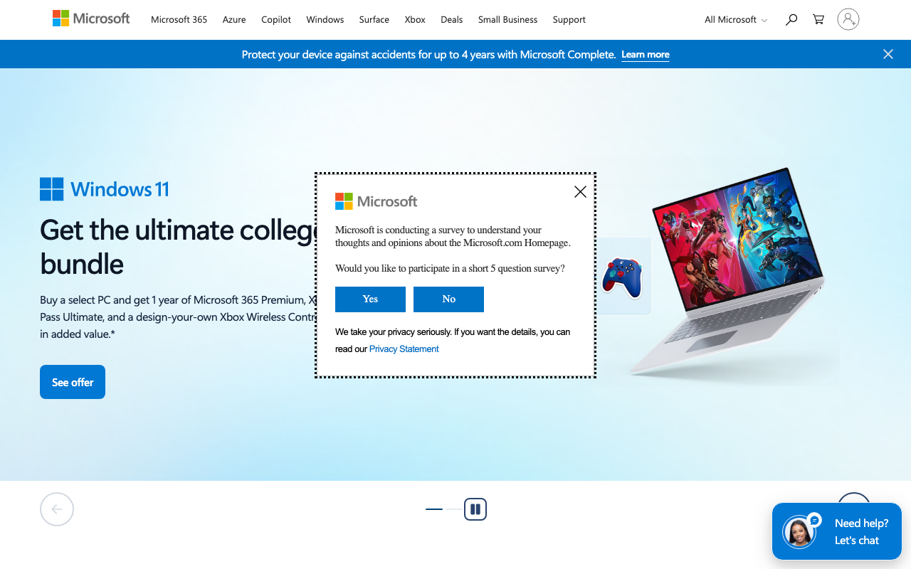 Screenshot of Microsoft.com