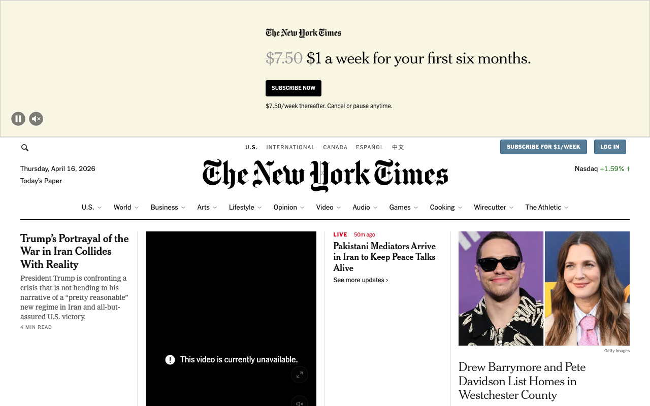 Screenshot of Nytimes.com