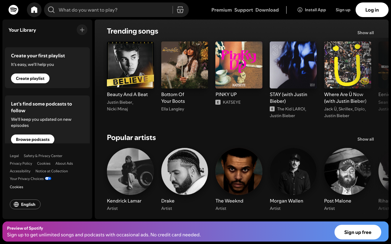Screenshot of Spotify.com