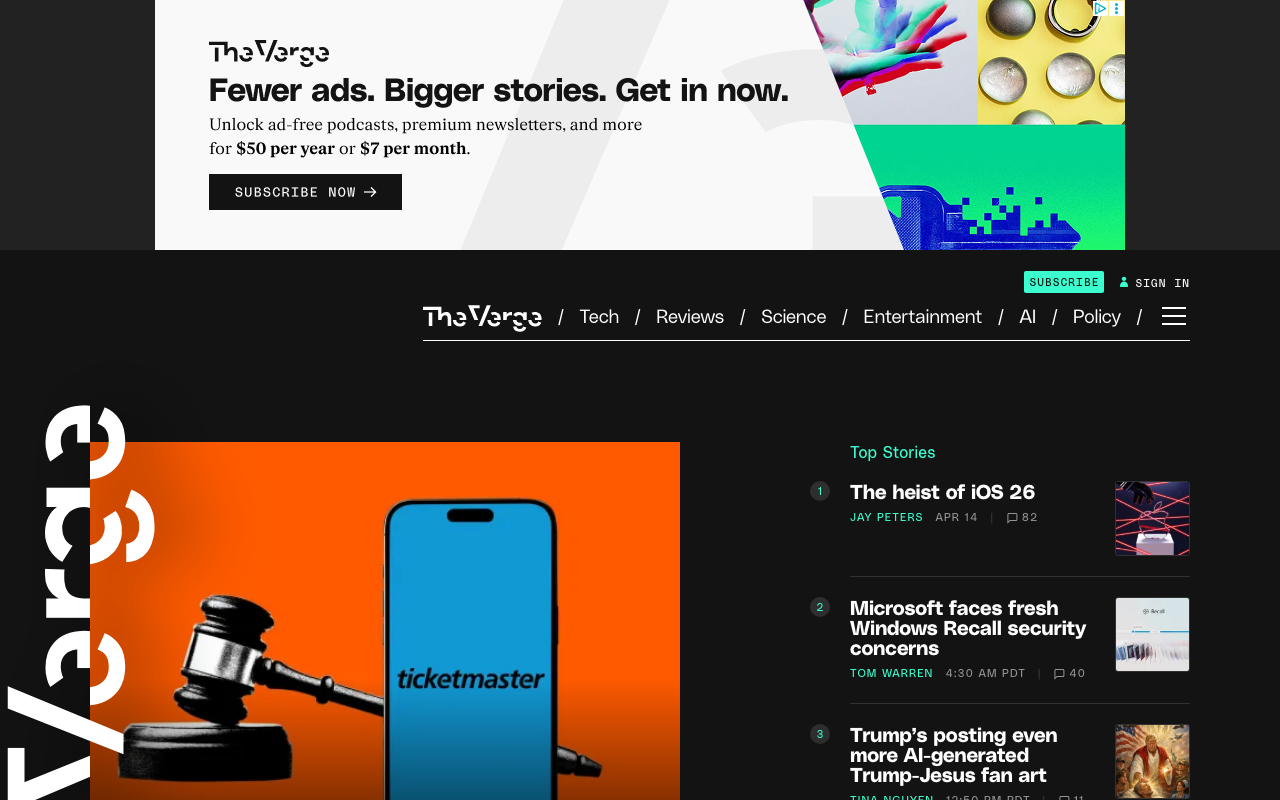 Screenshot of Theverge.com