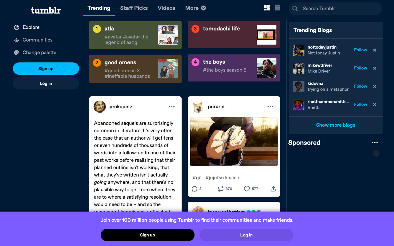 Screenshot of Tumblr.com