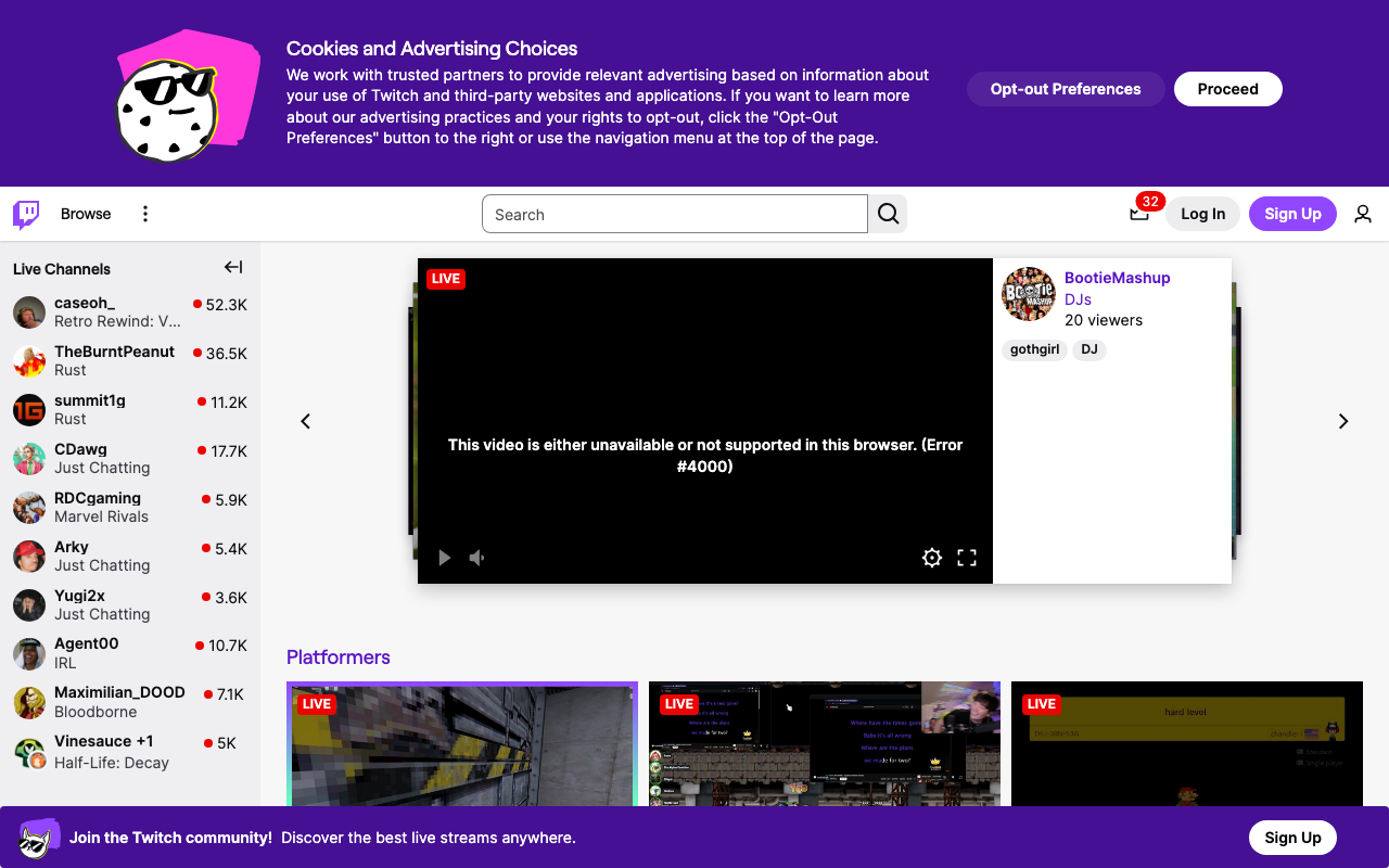 Screenshot of Twitch.tv